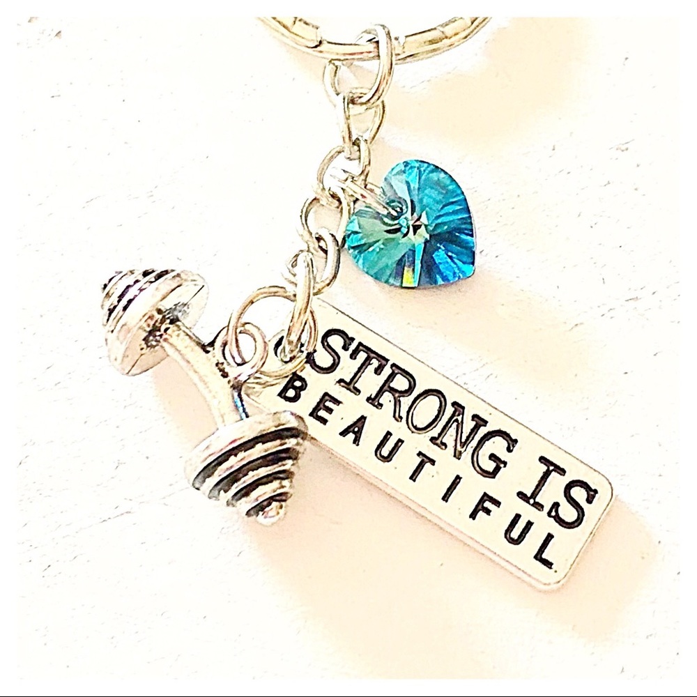 Personalized Strong is Beautiful Barbell Keychain